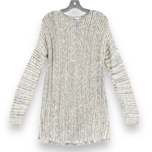 J. Jill Sweater Tunic Texture‎ Knit Fray Hem Stretch Button Casual Cotton